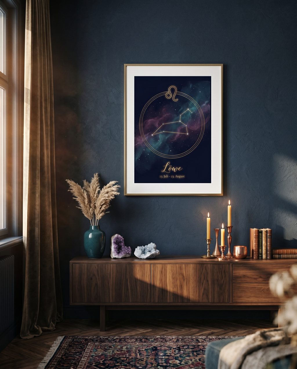 Löwe Celestial Premium Poster im Wohnzimmer