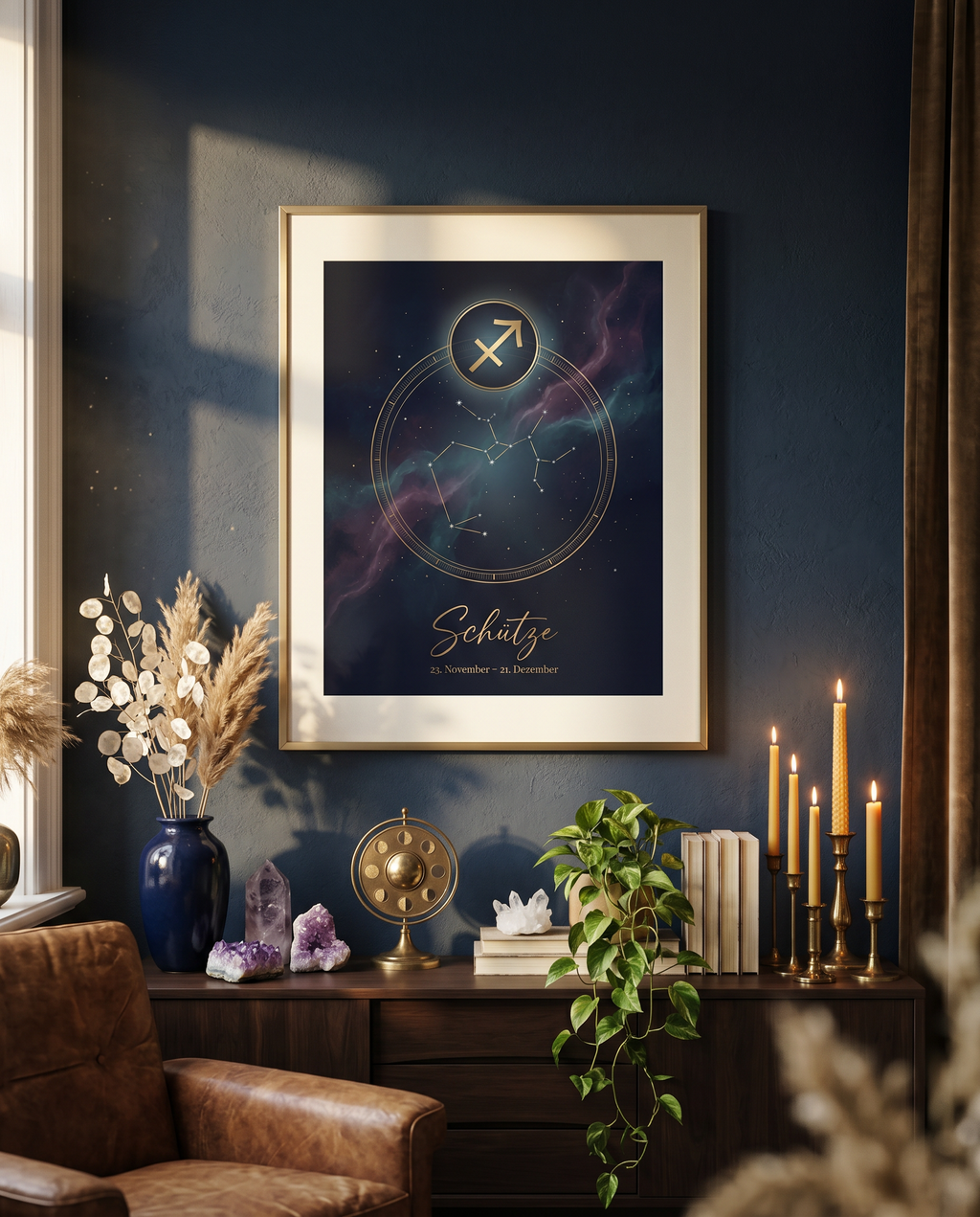 Schütze Celestial Premium Poster im Wohnzimmer