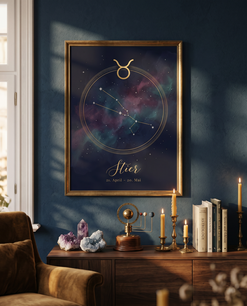 Stier Celestial Premium Poster im Wohnzimmer