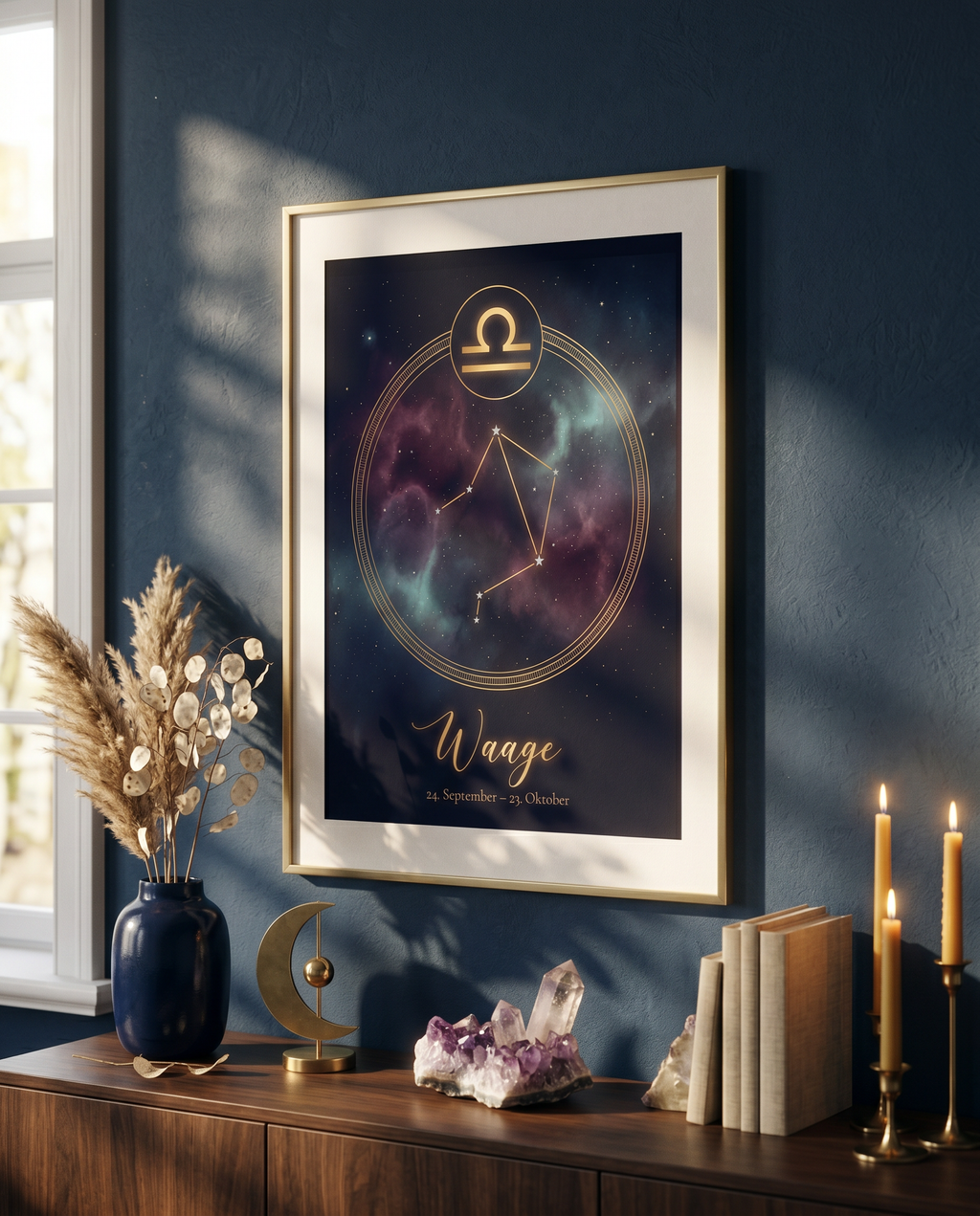 Waage Celestial Premium Poster im Wohnzimmer