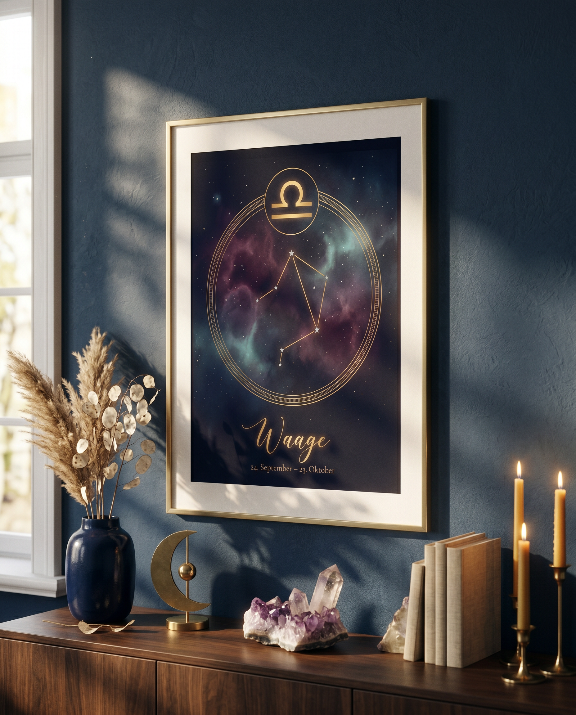 Waage Celestial Premium Poster im Wohnzimmer