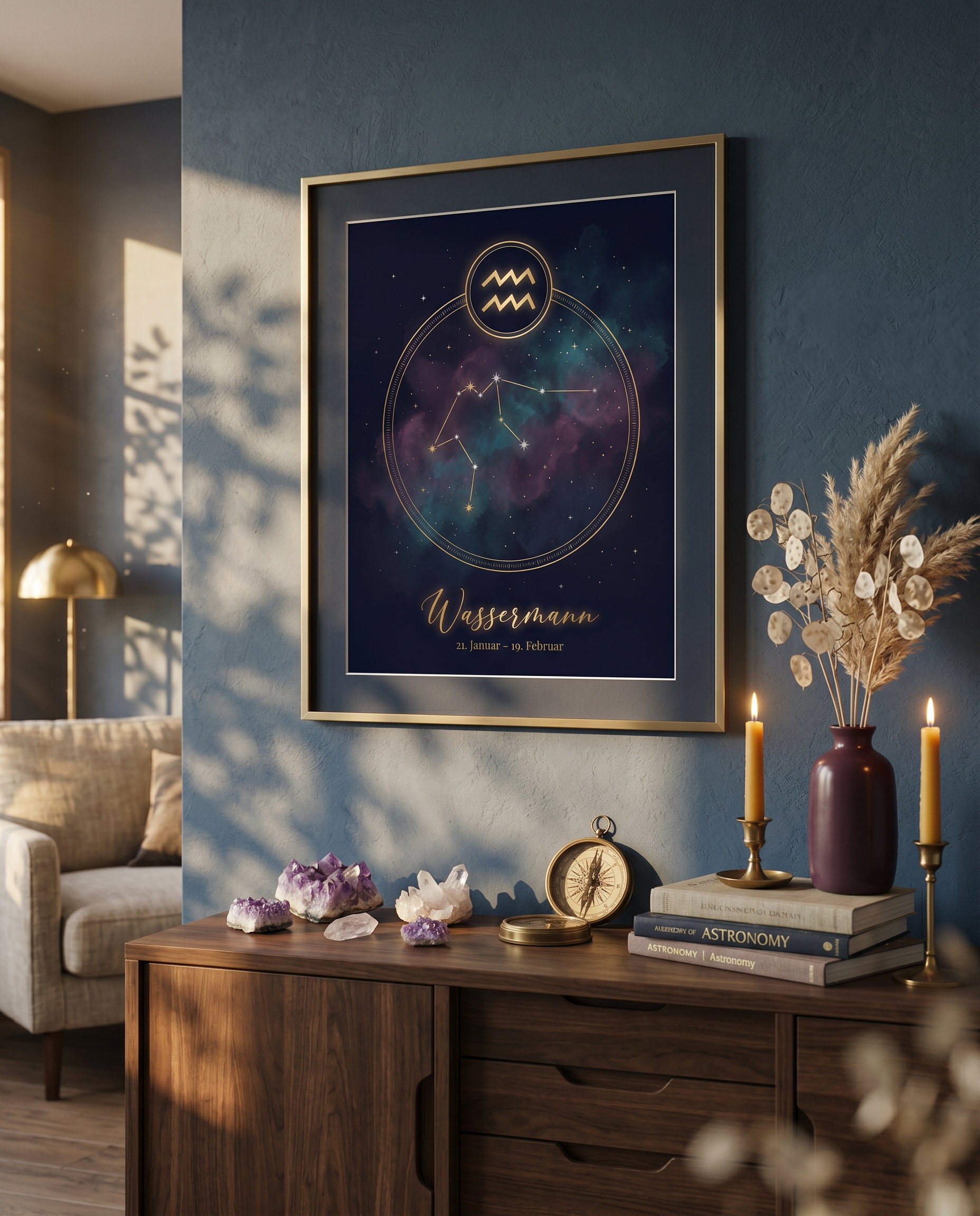 Wassermann Celestial Premium Poster im Wohnzimmer
