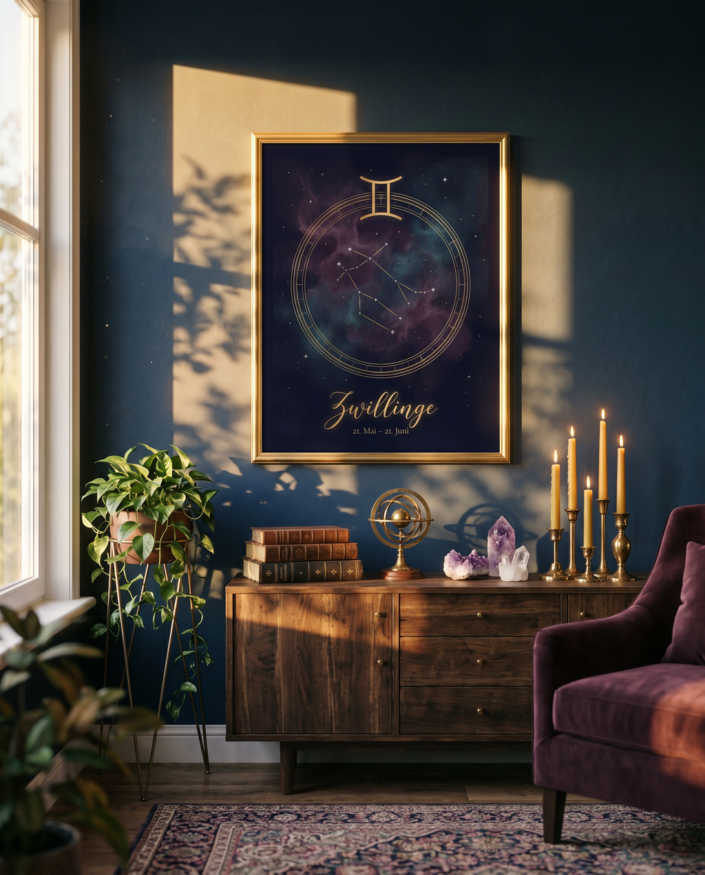 Zwillinge Celestial Premium Poster im Wohnzimmer
