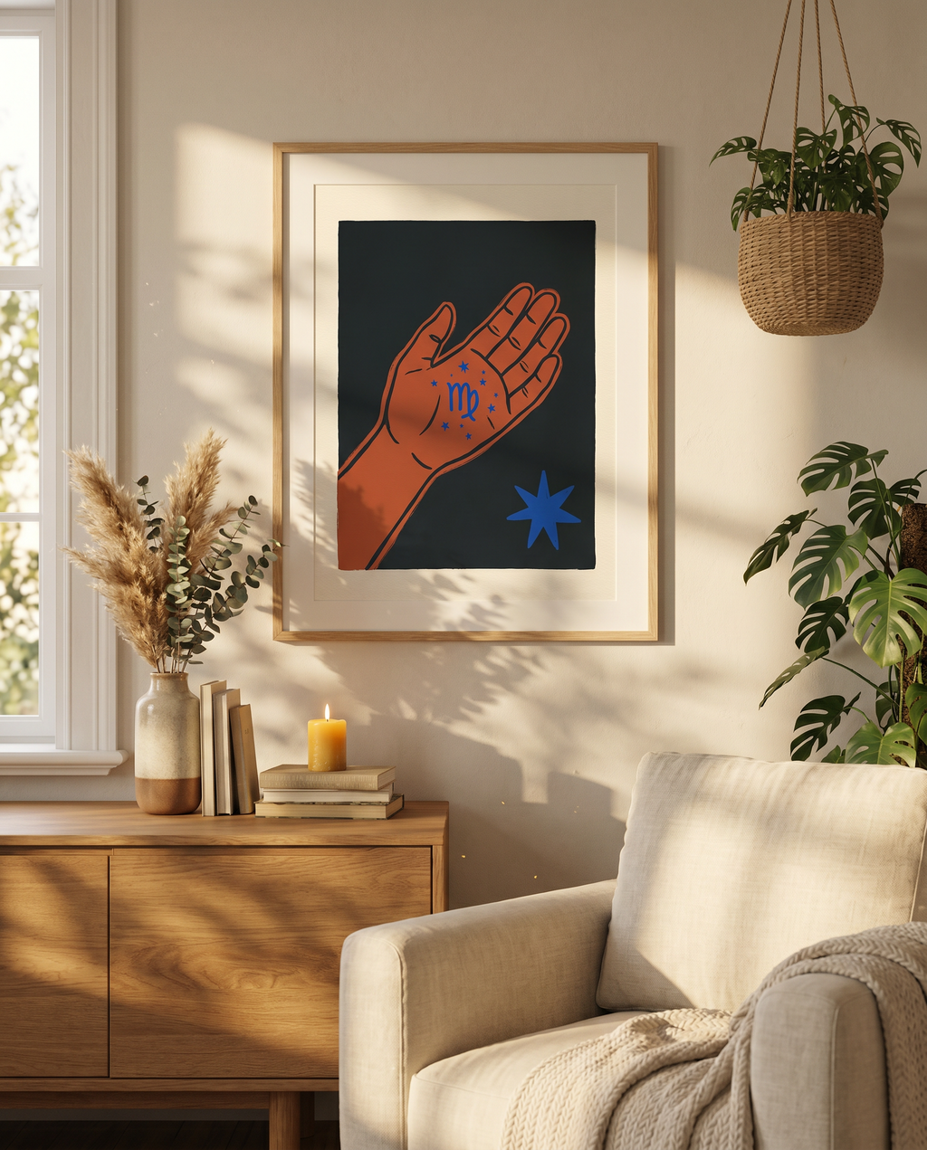 Jungfrau Modern Folk Poster im Wohnzimmer