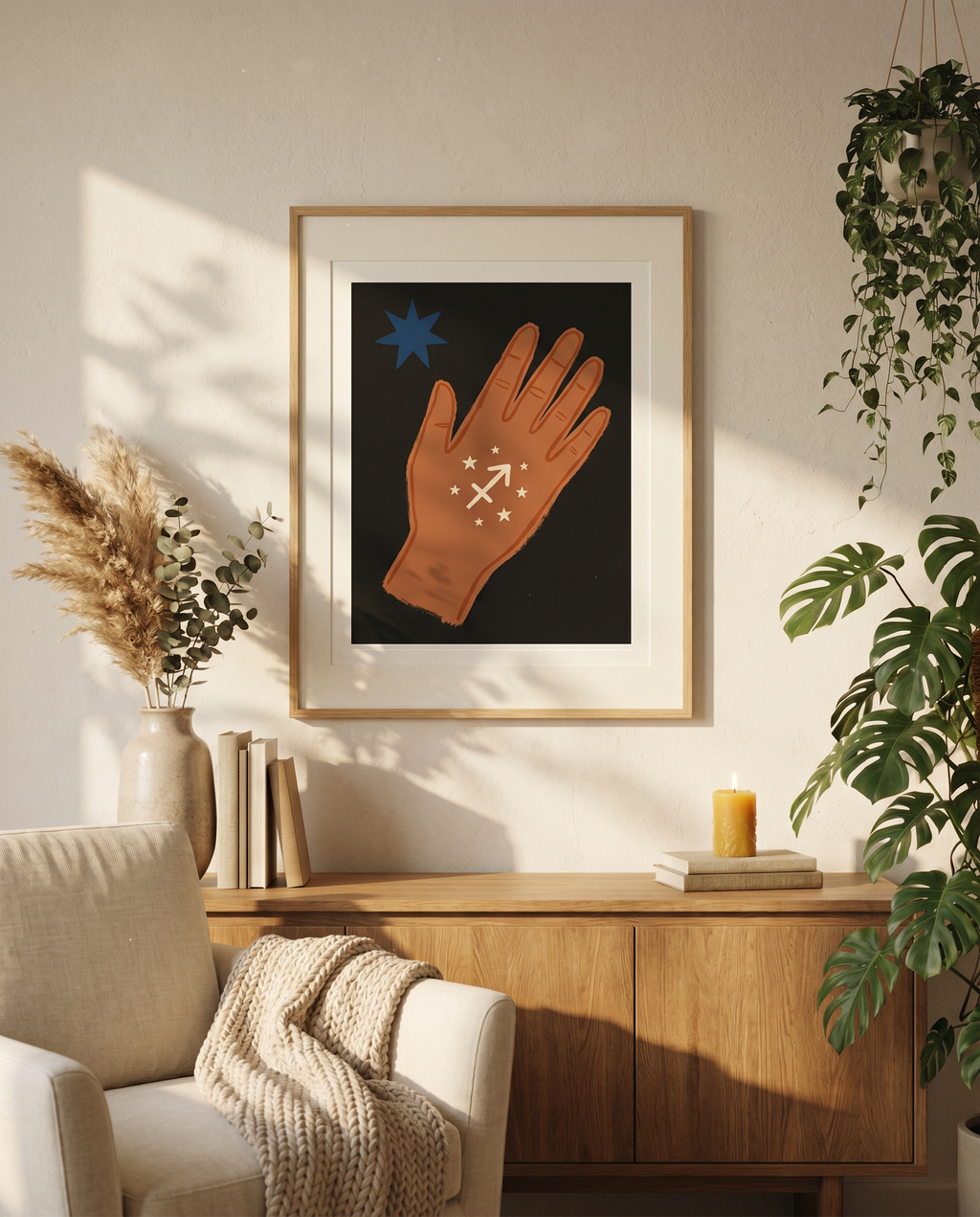 Schütze Modern Folk Poster im Wohnzimmer