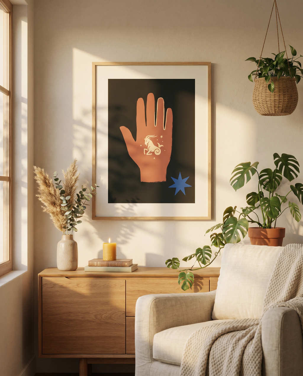 Steinbock Modern Folk Poster im Wohnzimmer