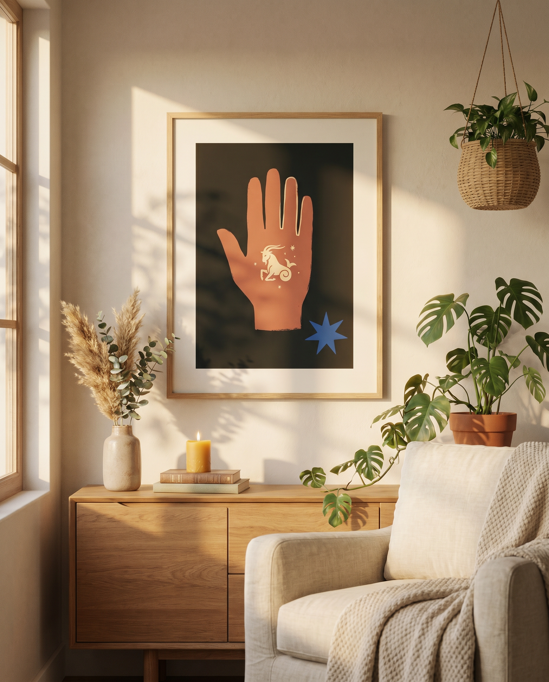 Steinbock Modern Folk Poster im Wohnzimmer
