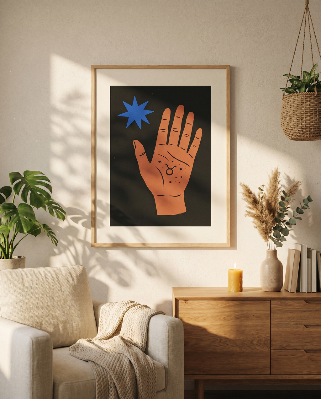 Stier Modern Folk Poster im Wohnzimmer