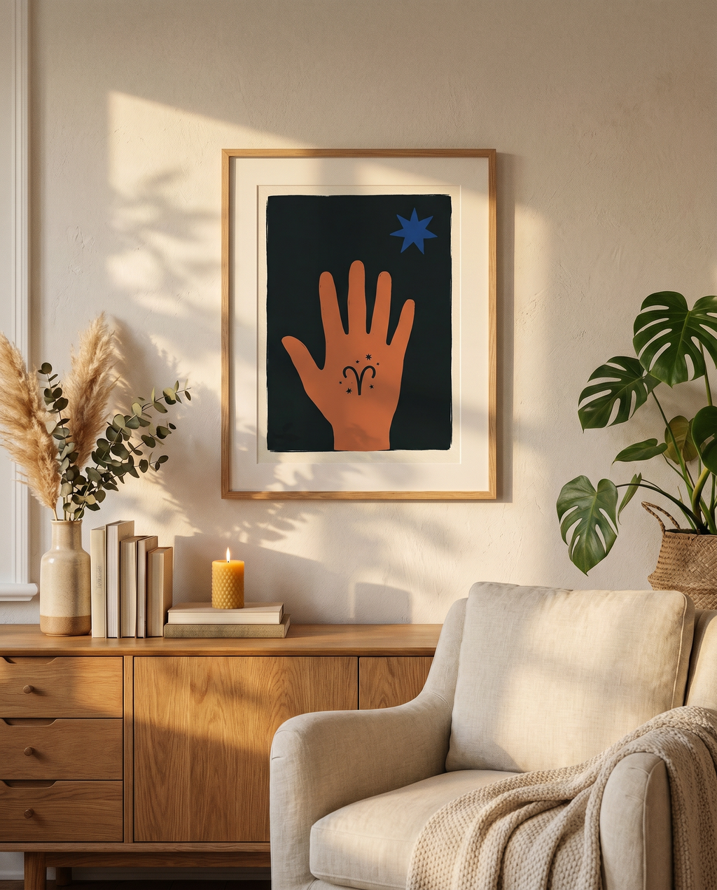 Widder Modern Folk Poster im Wohnzimmer