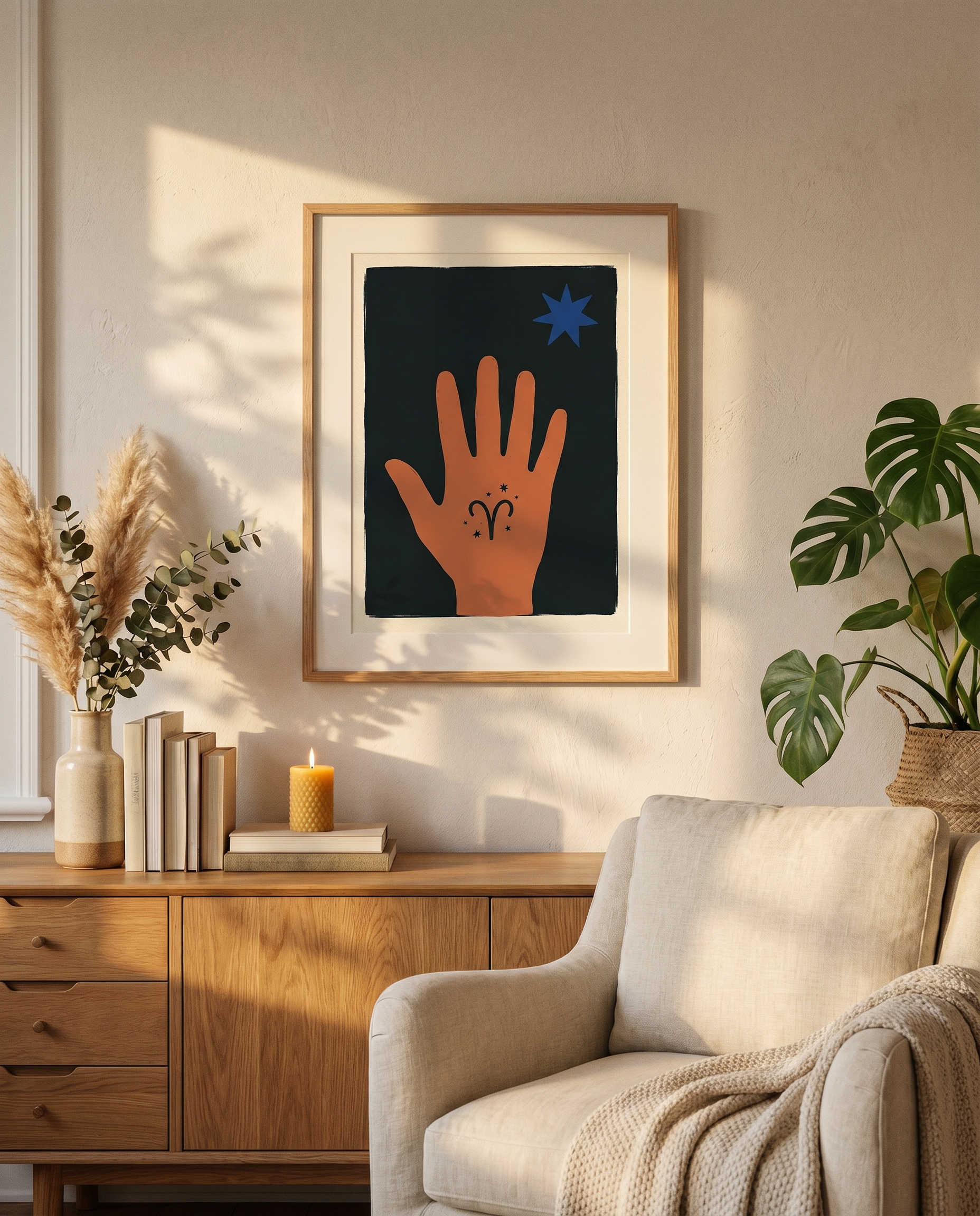 Widder Modern Folk Poster im Wohnzimmer